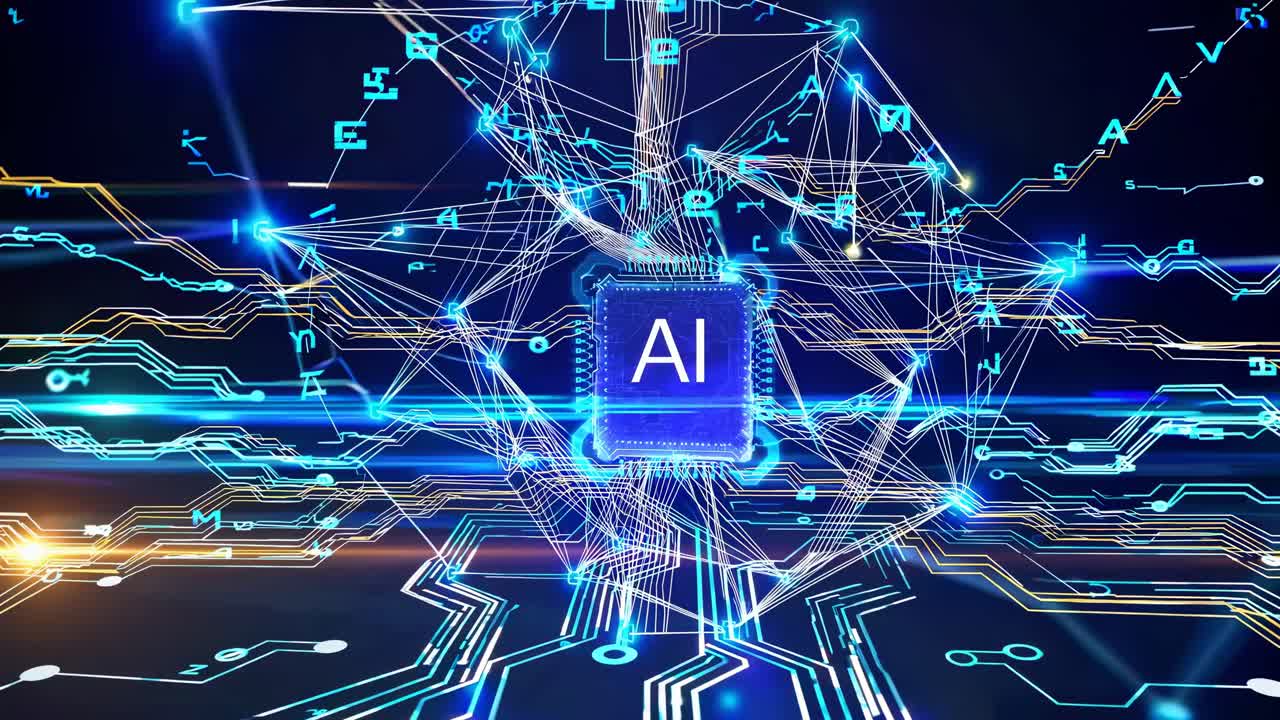 Futuristic video concept of AI technology with a digital circuit board