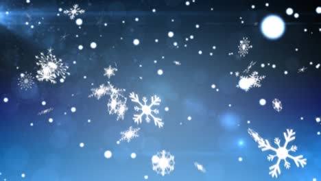 Animation-of-snowflakes-over-blue-background