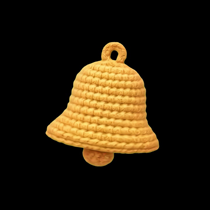 Animation 3D d'une cloche dorée tressée sonnant en boucle