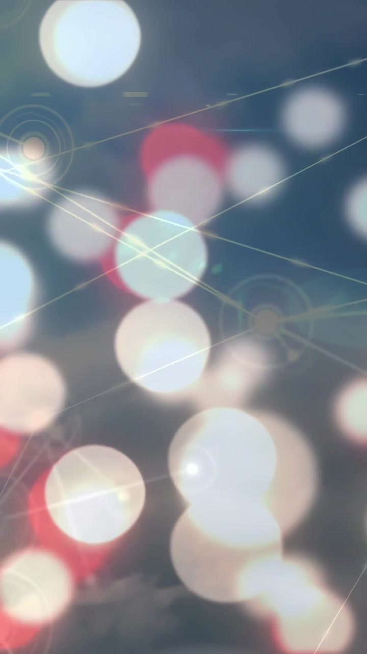 Video vertikal: Overlay menunjukkan bokeh melayang memulai garis miring dan node HUD untuk teknologi