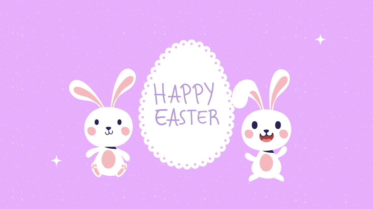 happy easter animated card with rabbits and egg painted