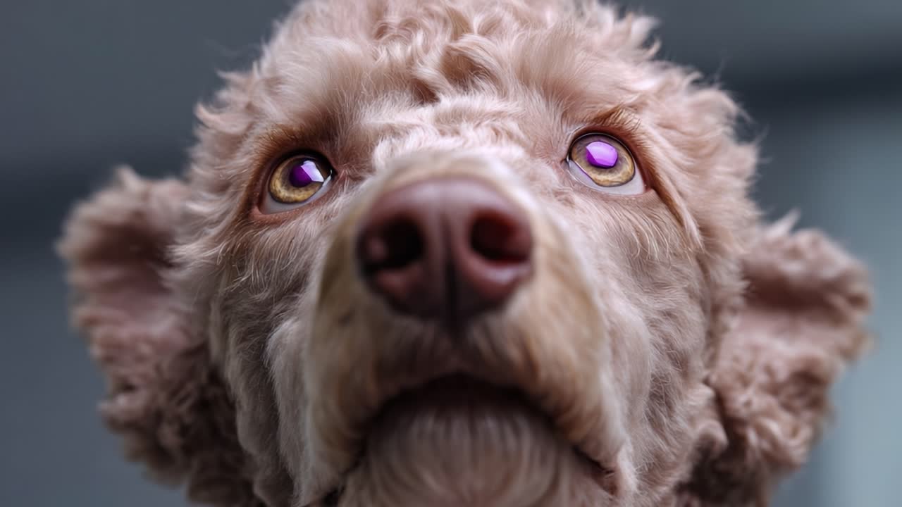 Adorable fluffy dog showcasing expressive eyes in a close-up shot, capturing the essence of curiosity and warmth that can win anyone's heart