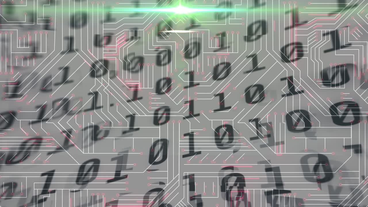 анимация двоичного кодирования, обработка данных на светящейся плате компьютерной схемы