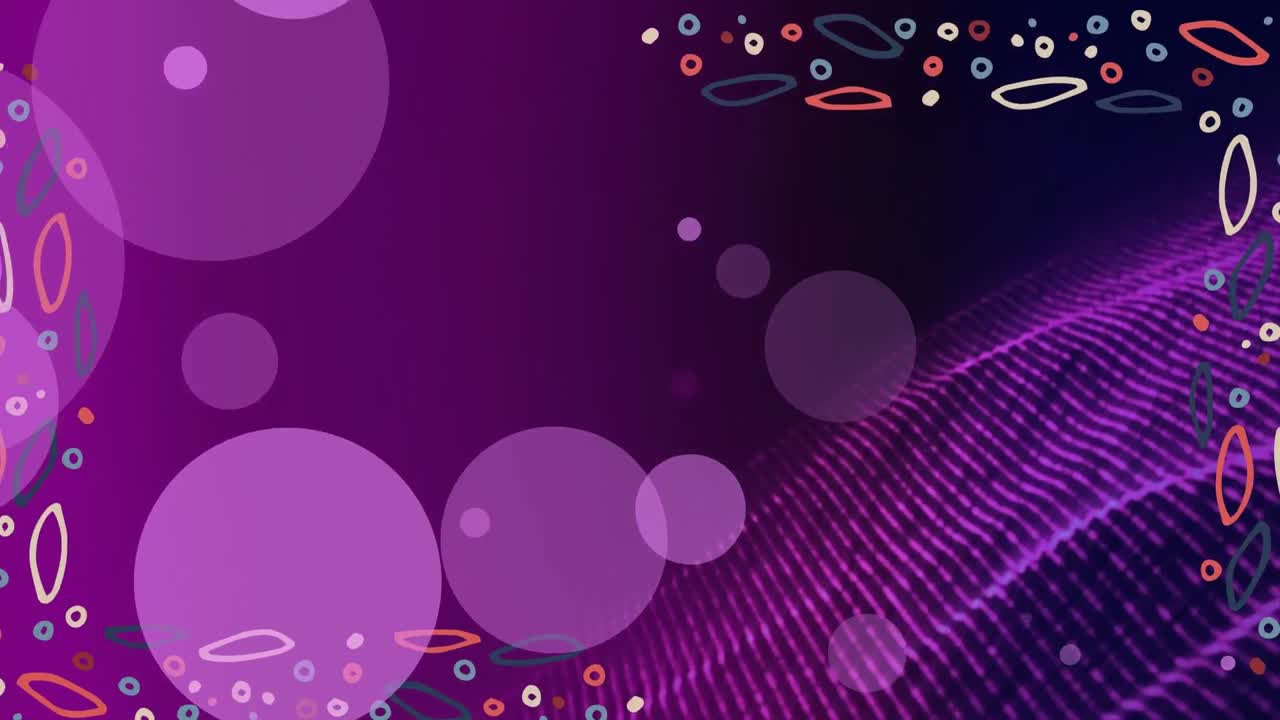 Animation of frame and purple dots over glitter in violet space