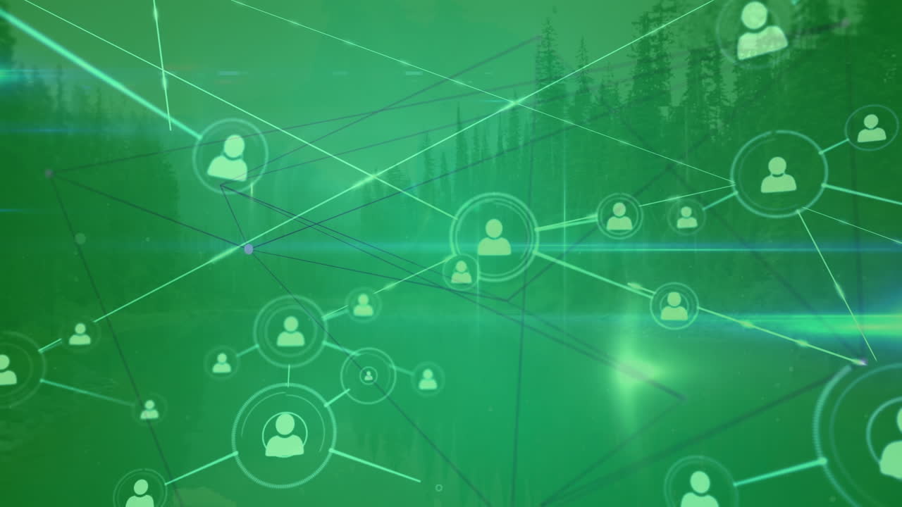 animación de la red de conexiones con iconos sobre el paisaje