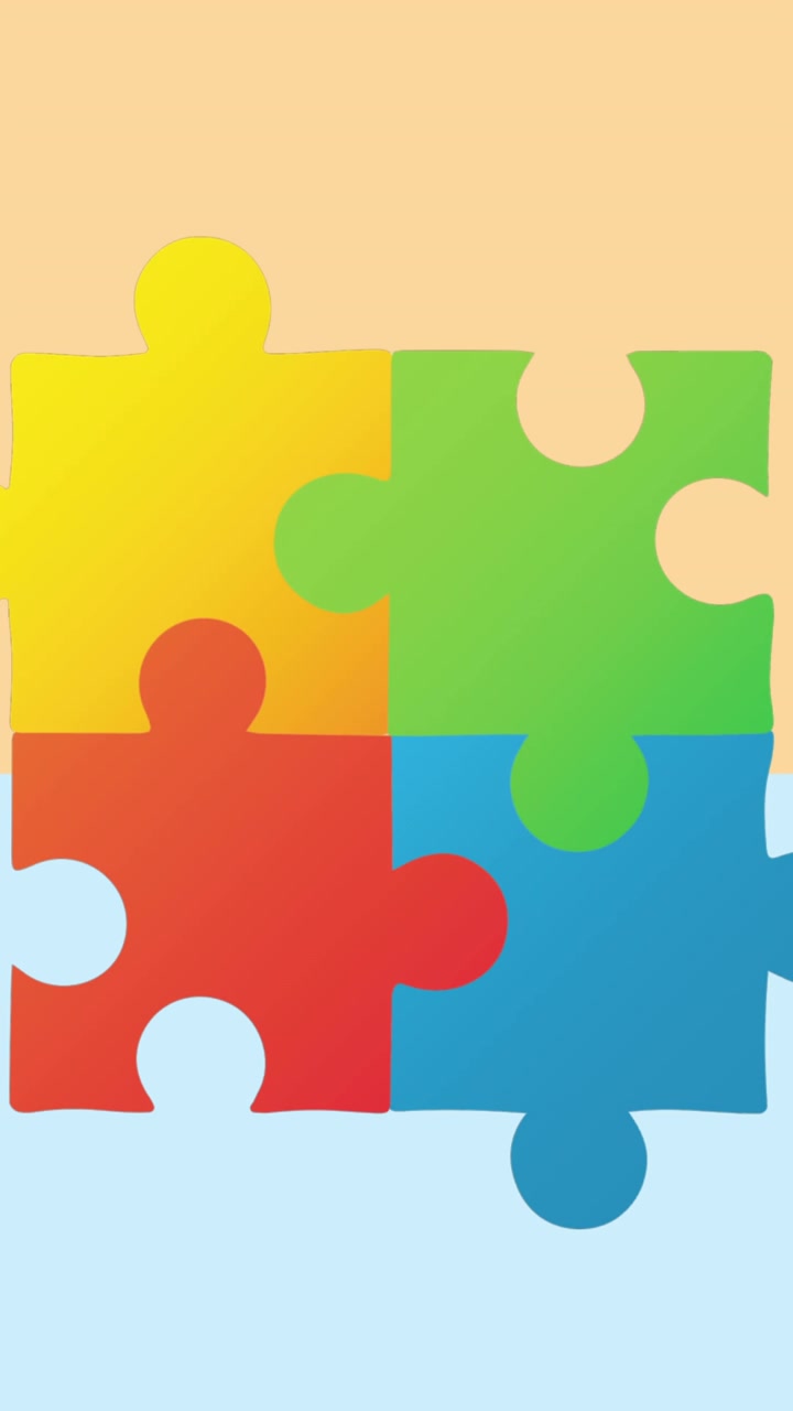 Animazione di puzzle colorati su sfondo con quadrati in movimento