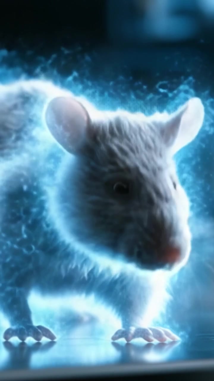 Una Trasformazione Sorprendente: Un Topo Luminoso Avvolto nell'Energia Elettrica, Che Cattura l'Essenza dell'Innovazione e della Scienza in un Mondo Microcosmico