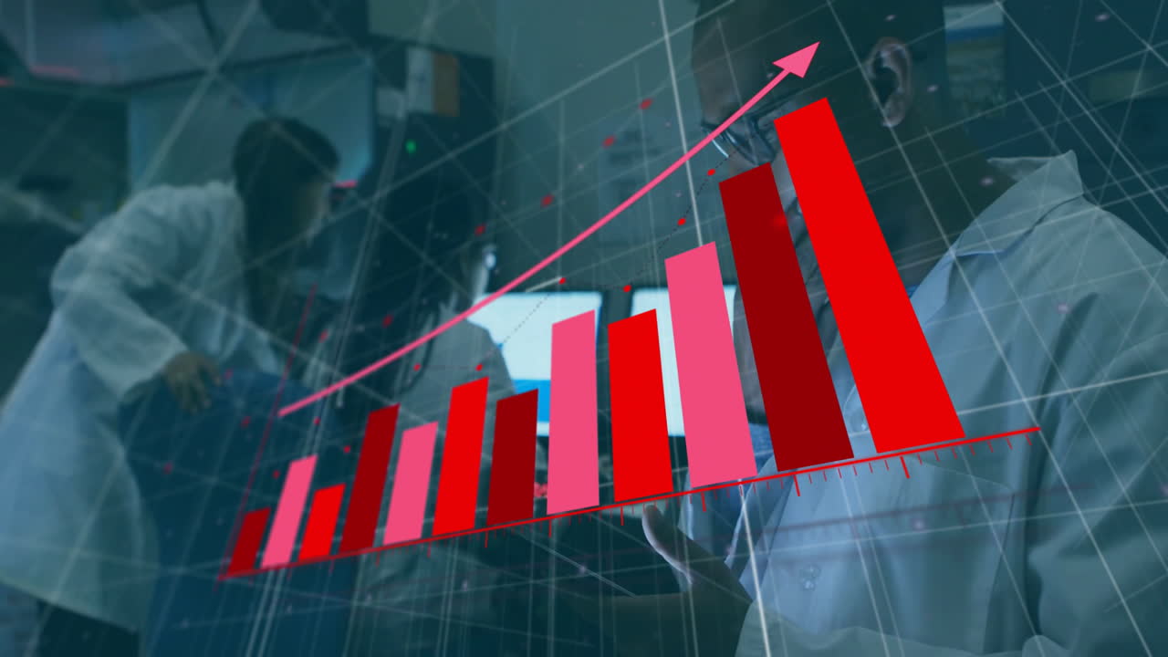 Animation of red bar graph with upward arrow in laboratory with ...