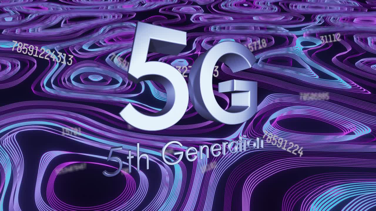 빛나는 파란색과 보라색 선 위에 5g 5세대 텍스트의 애니메이션