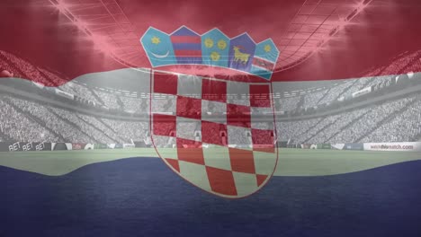 animation of waving flag of croatia over sport stadium