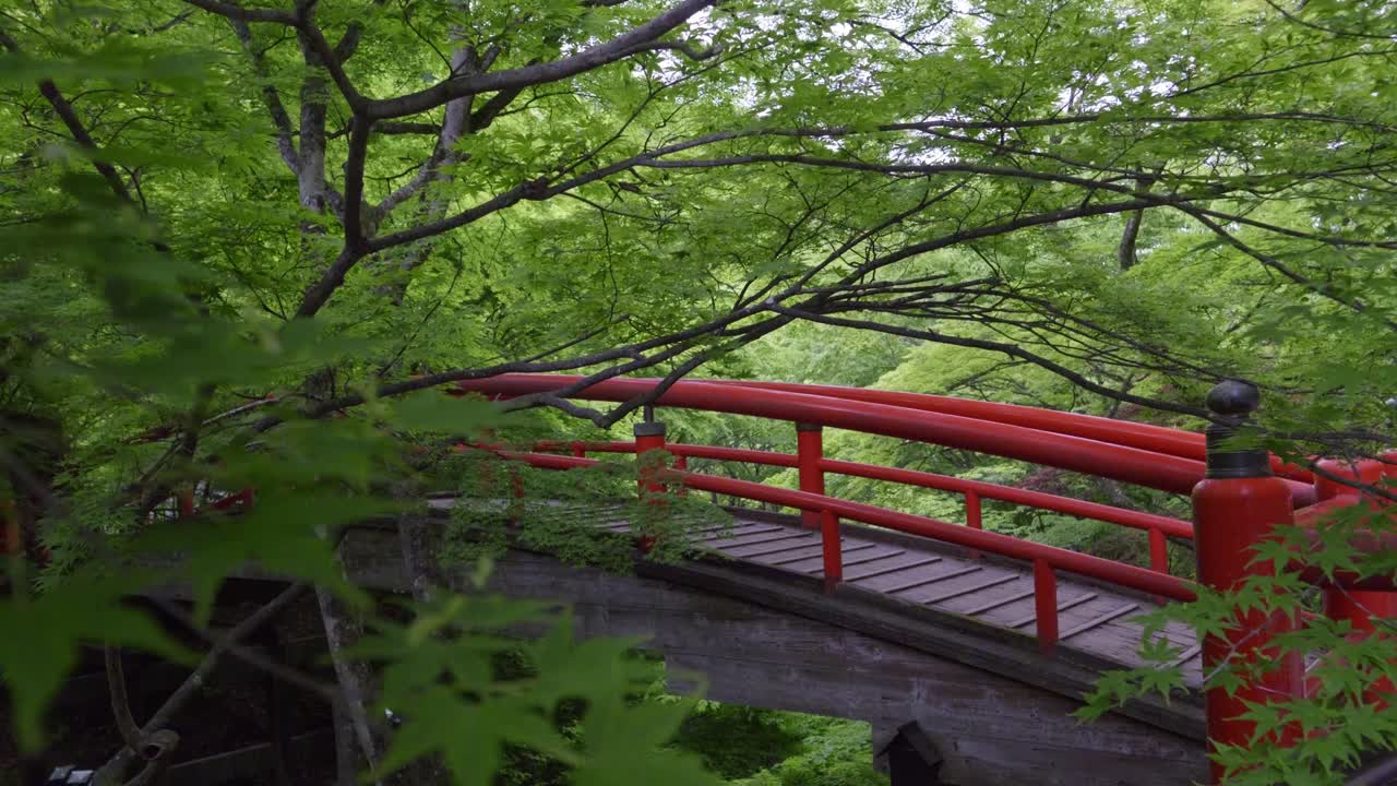Famous red Kaijika bridge near Ikaho Onsen in Gunma north of Tokyo