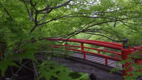 famous red kaijika bridge near ikaho onsen in gunma north of tokyo