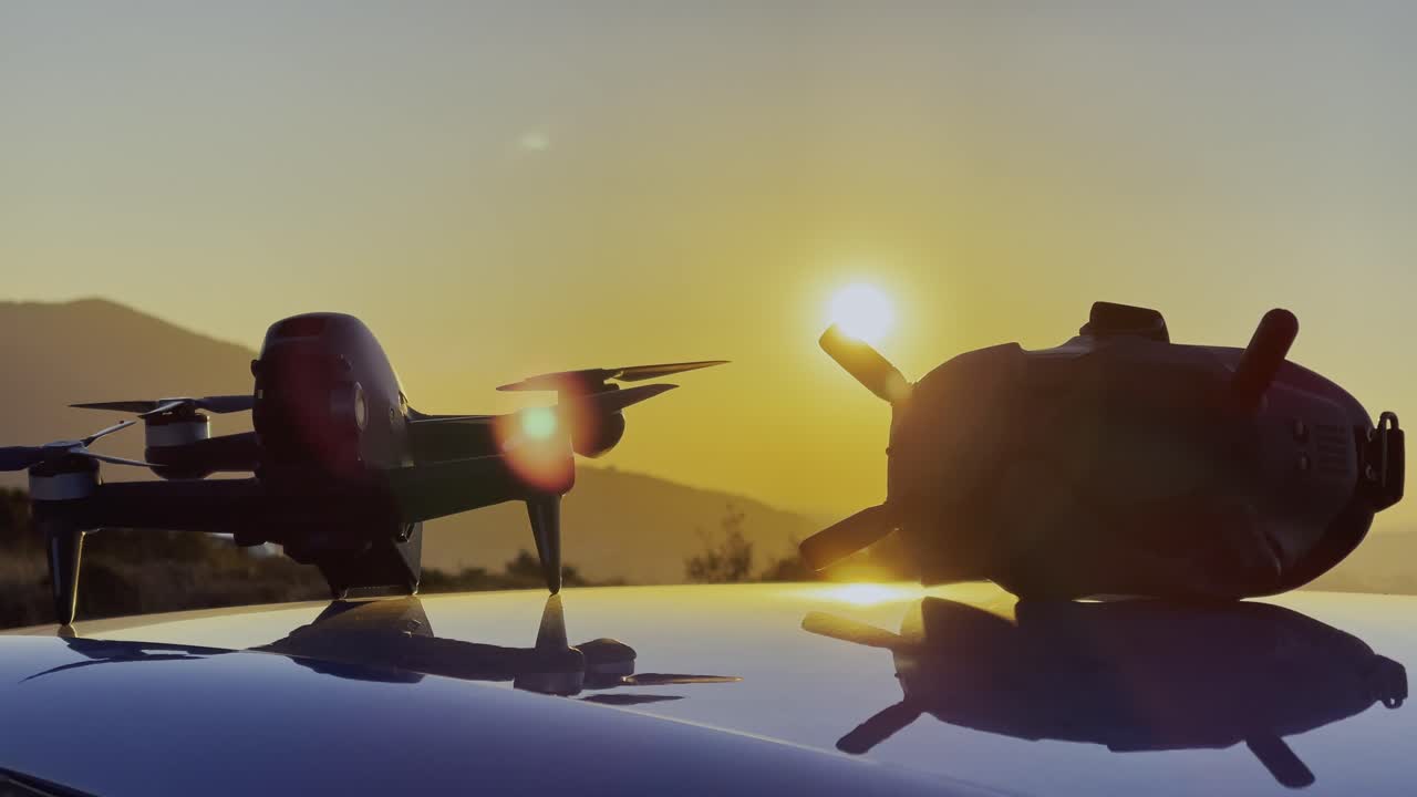 석양에 dji fpv 드론