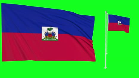 Greenscreen-Schwenkt-Haitianische-Flagge-Oder-Fahnenmast