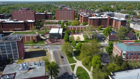 Ohio-State-University,-North-Campus,-aerial-drone,-woodruff-avenue