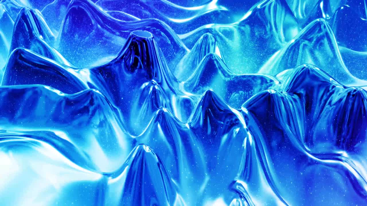 반이는 반이는 표면에 파란색 패턴을 가진 물결 모양의 추상적인 액체 배경; 포일 또는 반이는 유리 표면과 같은 점성 파란 액체; 아름다운 창의적인 축제 배경; 간단한 밝은 bg.