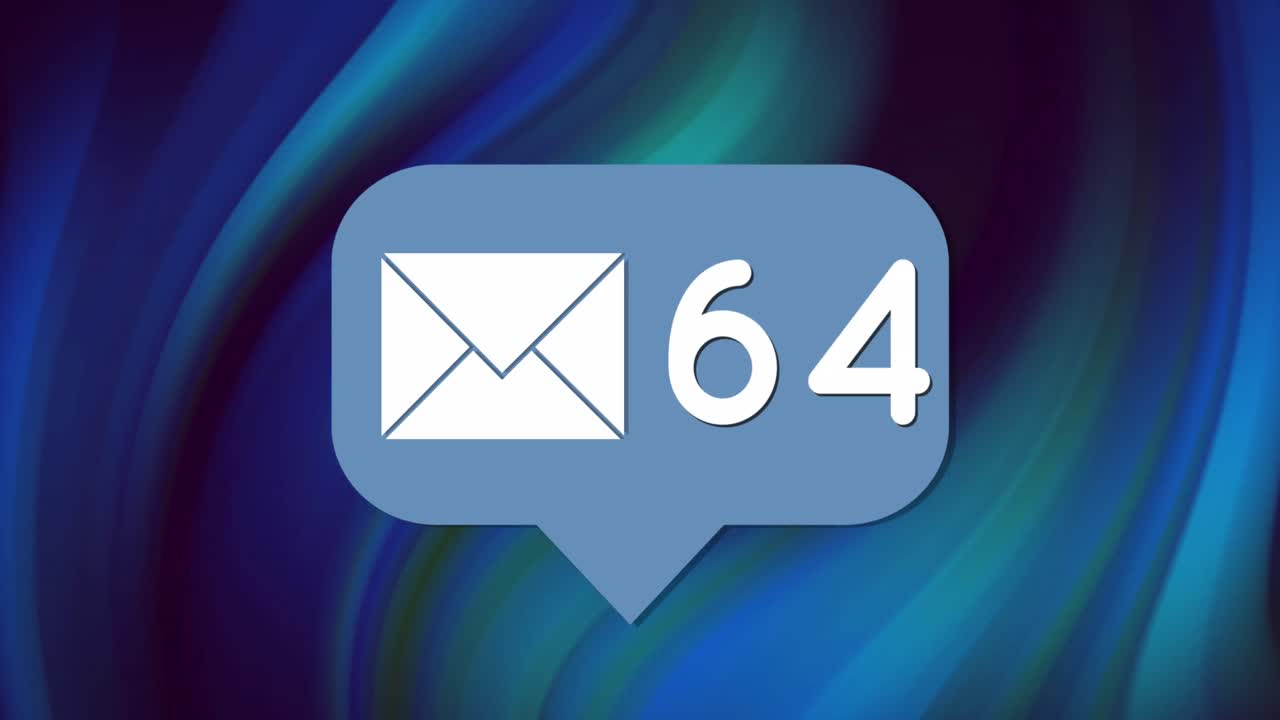 Animation of envelope icon with growing number over shapes on black background