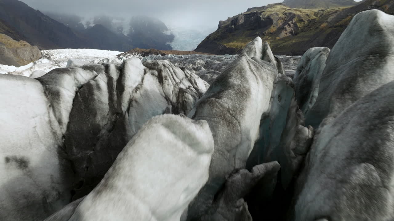 Glacier Ice Pattern - Sv&iacute;nafellsj&ouml;kull Glacier In Iceland - Drone Shot