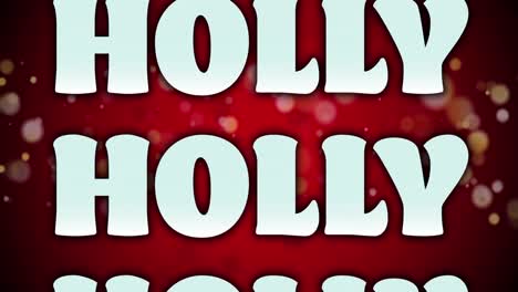 animation of christmas holly text over snow falling on red background