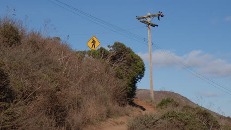 The-Pedestrian-Sign-Stands-Alongside-the-Electric-Post-in-San-Francisco,-California---Medium-Shot