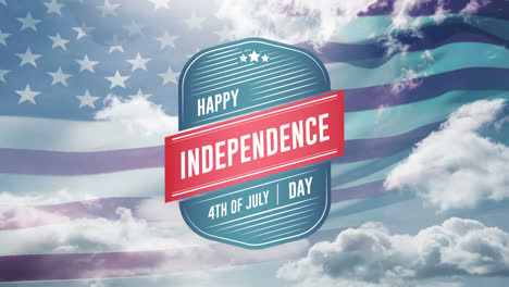 happy independence day, 4th of july text in badge and flag