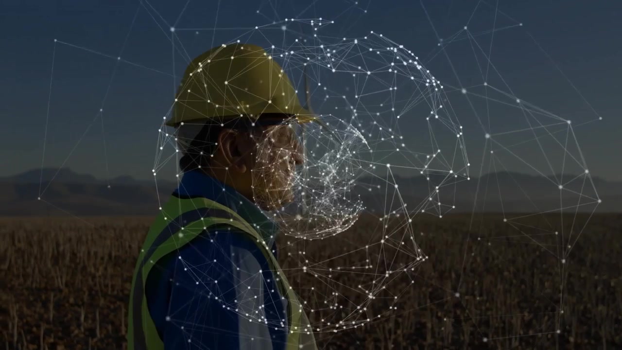 Feltingeniør igangsætter feltmonitorering, ser netværkssfære materialisere sig over afgrødemark.