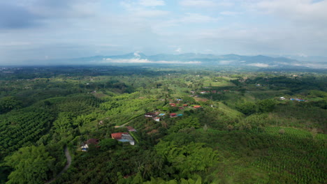 Aerial-drone-view-over-the-countryside-landscapes-of-Salento,-Colombia