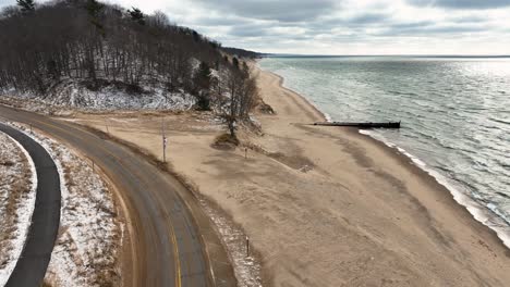 the snowy and cold coast of lake michigan in december