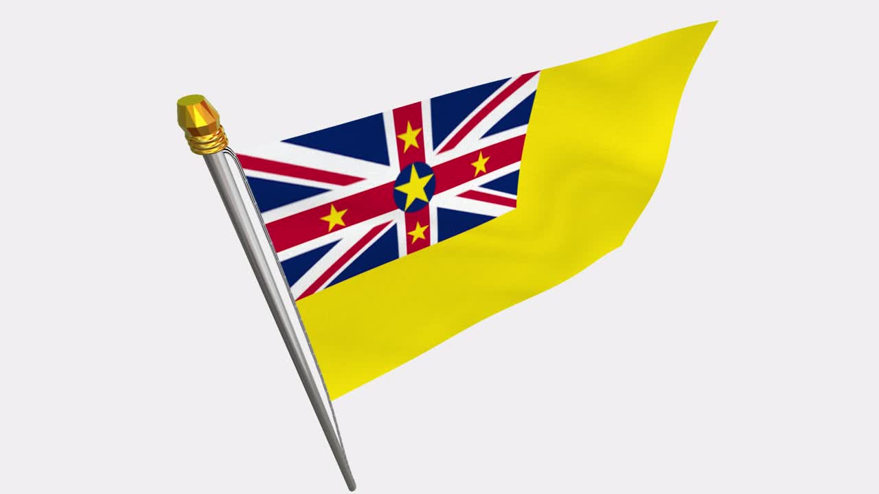 Loop video of Niue flag  fluttering in the wind, slow motion video of 4k , With Alpha channel