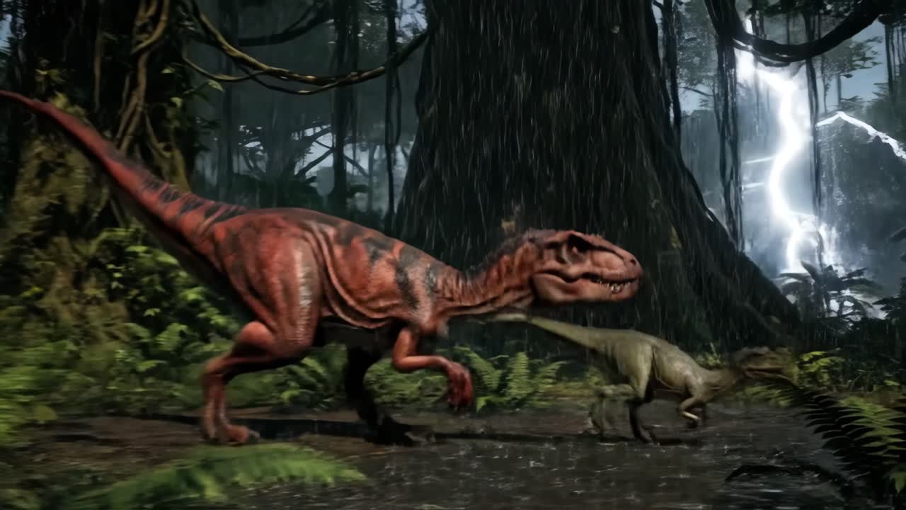 Dinosaurs in a Lush Jungle Environment