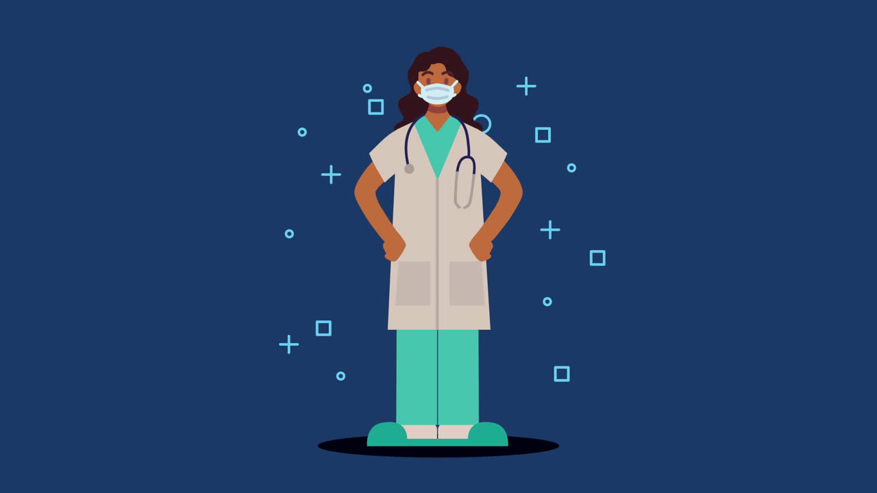 afro mujer médico personaje profesional animación