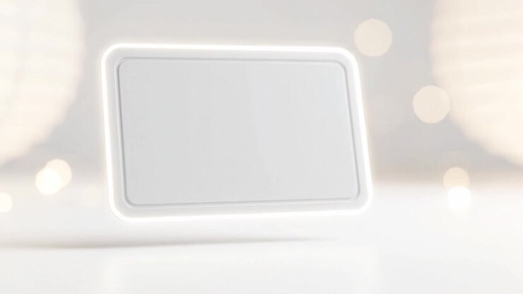 Un design minimalista caratterizzato da un oggetto rettangolare vuoto e illuminato su uno sfondo leggermente sfocato, che evoca semplicità ed eleganza nell'estetica moderna.