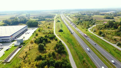 aerial view of modern storage warehouse