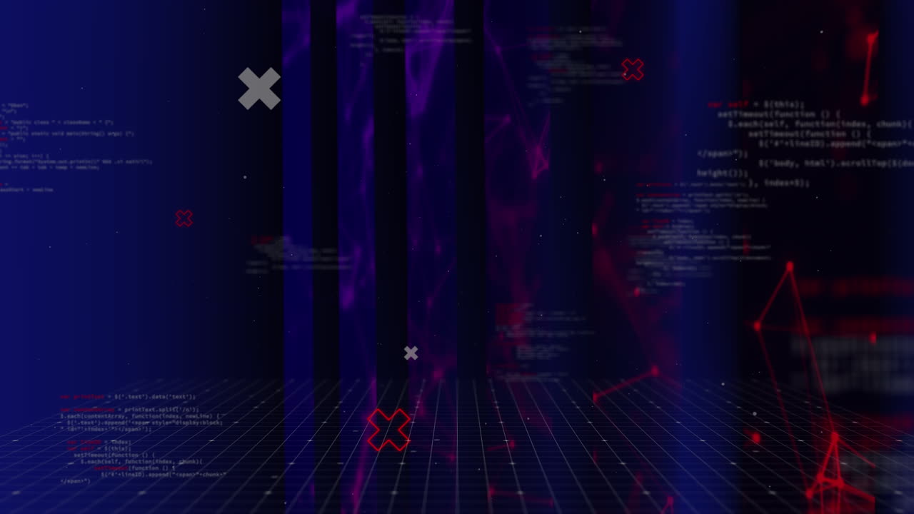 Animation of data processing and shapes on black background