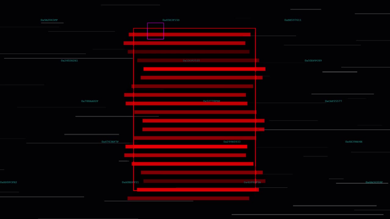 Abstract Digital Interface with Red Data Bars and Floating Hexadecimal Codes