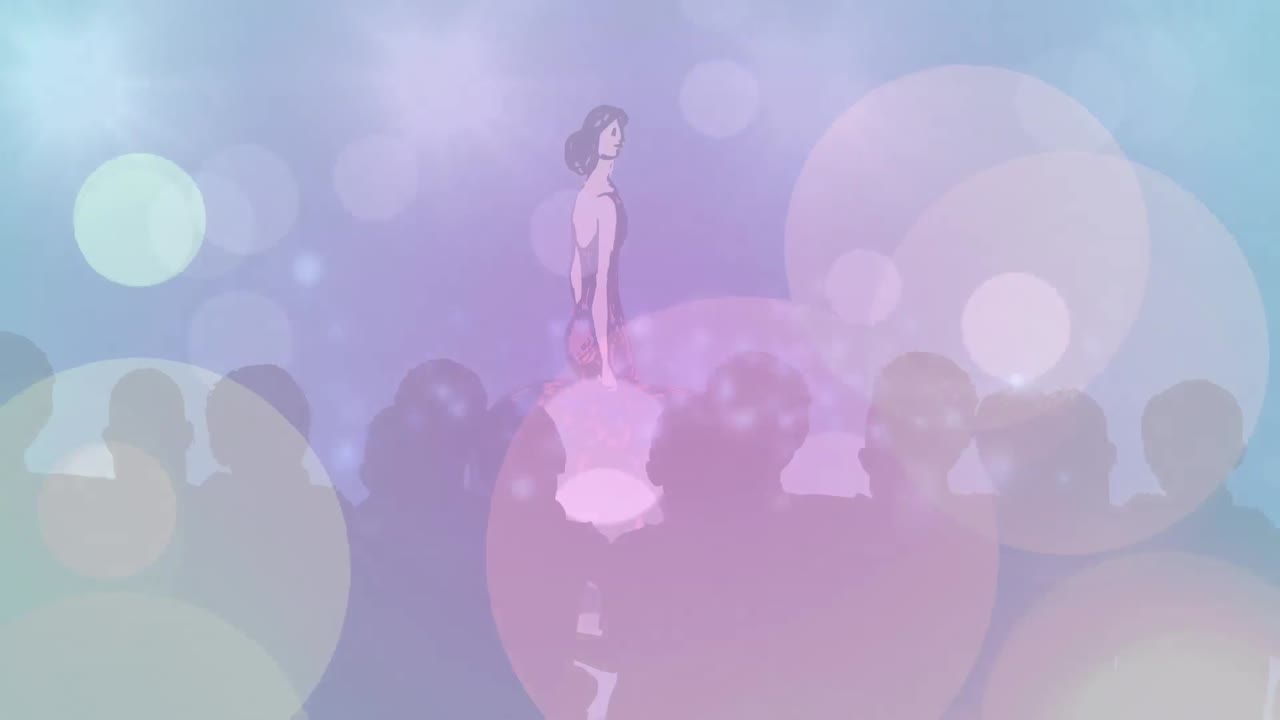 파란색 배경 에 있는 패션 쇼 에서 패션 패드walk 에 있는 모델 의 패션 그림 의 애니메이션