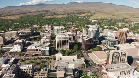 wide drone shot of boise, idaho's downtown sector surrounded by arid farmland