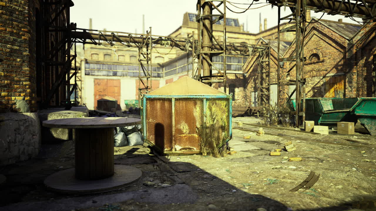 Urban decay in an abandoned industrial yard during daylight hours