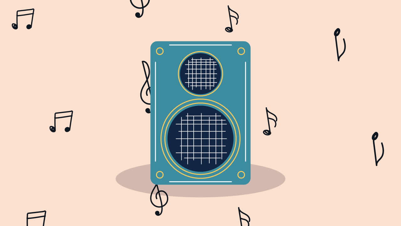 음악 노트가 있는 빈티지 블루 스피커