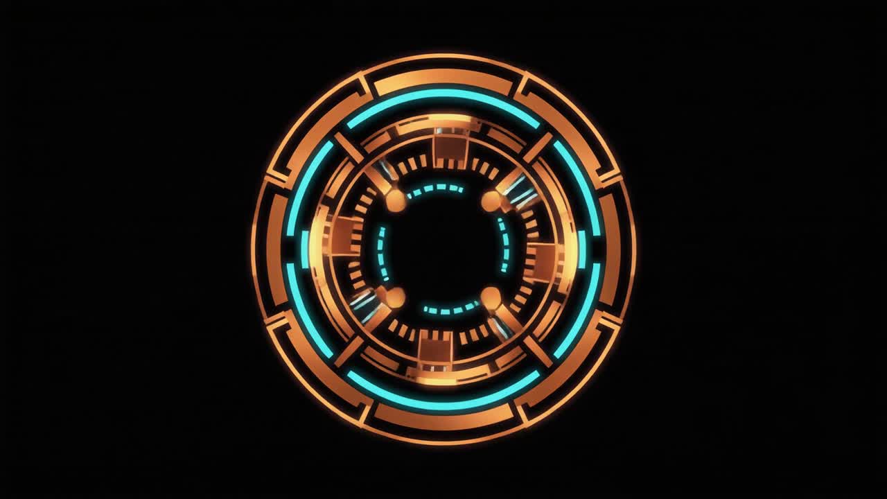 Animated Futuristic HUD Circle with Glowing Blue and Gold Elements