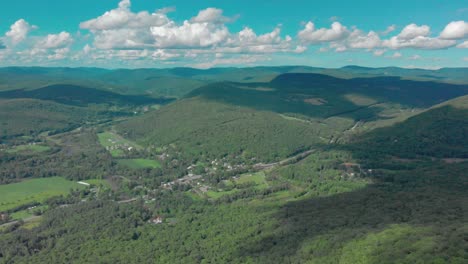 drone descent down a mountain in the catskill mountains of new york state