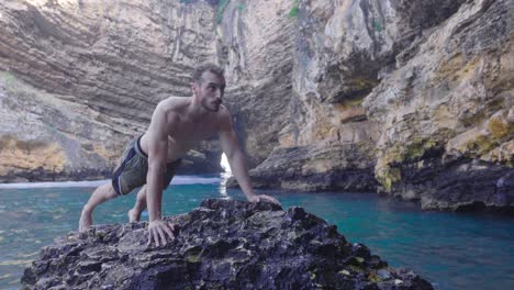 athletic young man doing sports in nature.