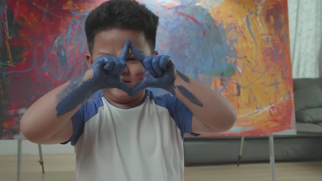 Dirty Little Boy With Abstract Painting