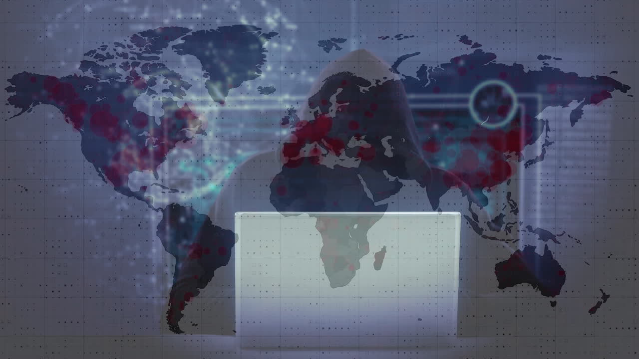 노트북으로 해커를 통해 데이터 처리의 애니메이션