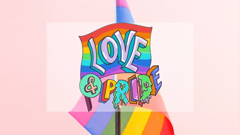 animación de banderas arco iris sobre la sección media de una pareja de lesbianas bebiendo café