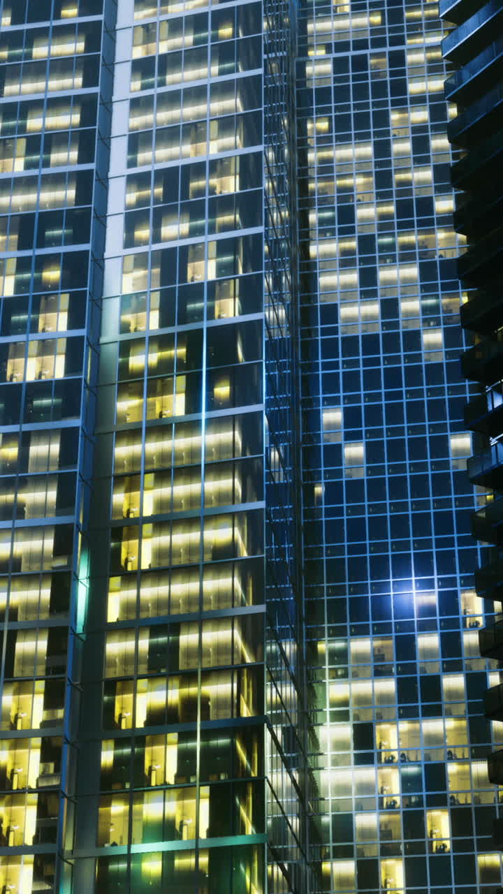 Tons elétricos brilhantes iluminando estruturas arquitetônicas movimentadas no centro da cidade