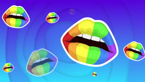 animación del orgullo lgbtq labios arco iris sobre fondo púrpura