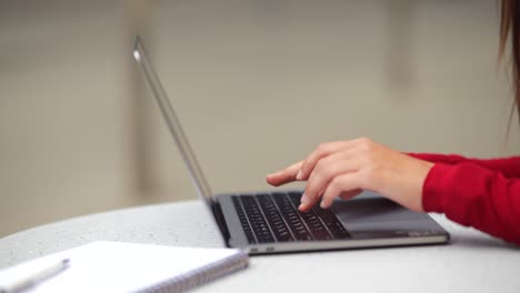 mujer escribiendo en una computadora portátil