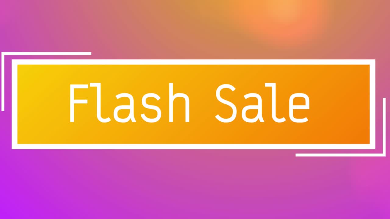 Animation of text flash sale on orange banner, on pulsating pink, orange and red background