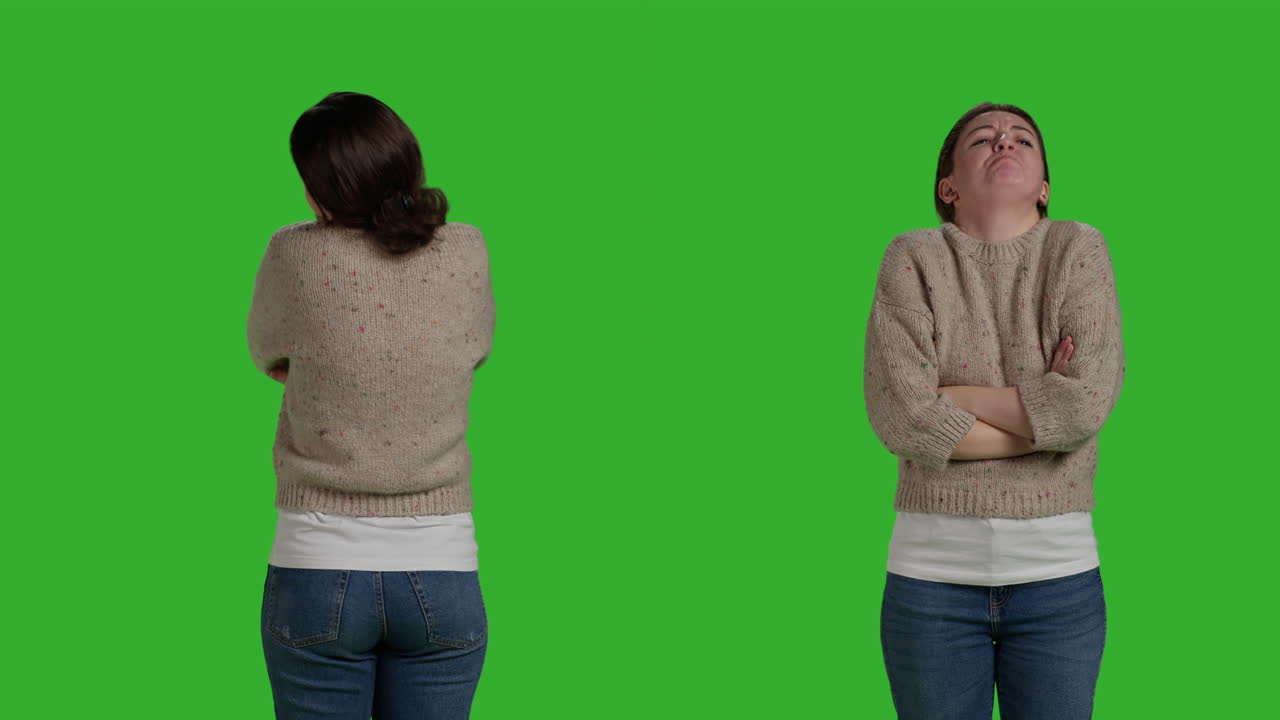 Woman using sign language on green screen